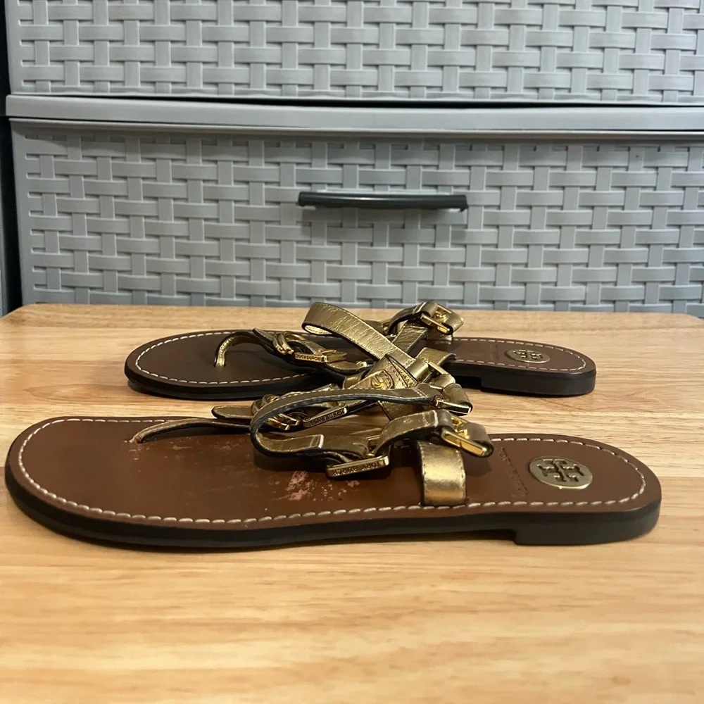 Tory Burch Trent Flat Sandals 6.5 M Gold